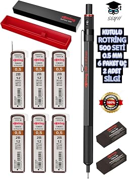 Rotring 500 Versatil Kalem Seti, 0.5 mm, 6 Paket U , 2 Adet Silgi, Siyah
