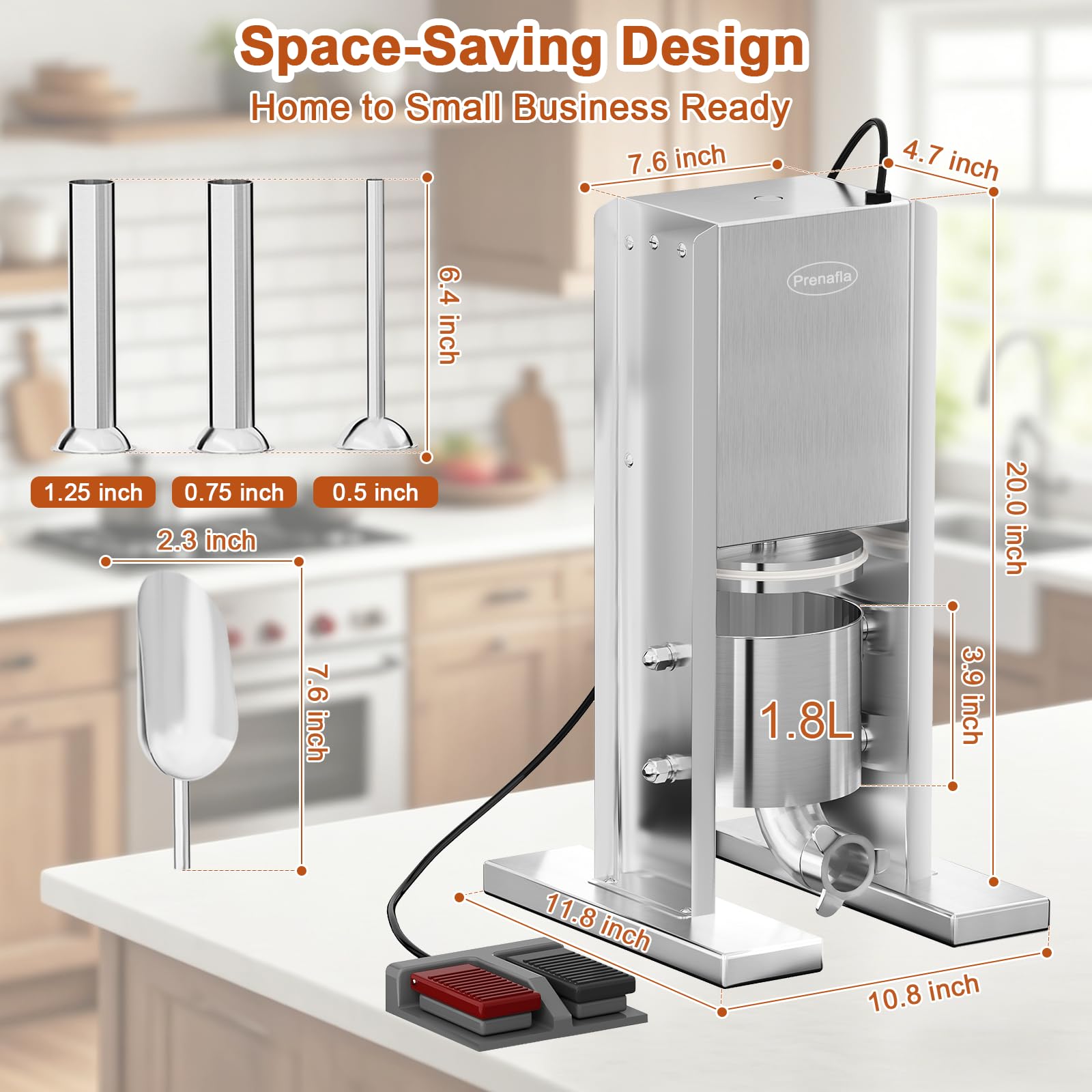 Prenafla Sausage Stuffer, 4Lbs/1.8L Electric Sausage Machine, Double Foot Pedal Sausage Maker, 304 Stainless Steel Sausage Press with 3 Stuffing Tubes & Sausage Recipe, Silver : Home & Kitchen