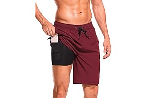 SILKWORLD Men's Men's 9 Inch Quick Dry Swim Trunks with Compression Liner