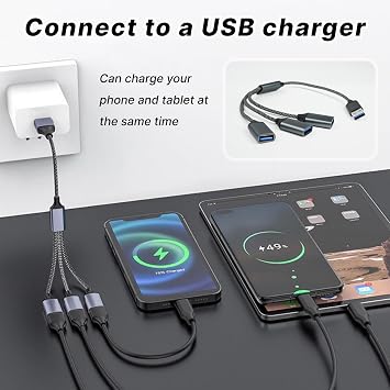 USB Splitter 1 to 3 with Data and Power Function Robust USB Y Cable 3 USB to 1 USB Adapter 480 Mbps USB Splitter Cable Made of Nylon & Aluminium Ideal as a USB Splitter Car for PC Laptop PS4