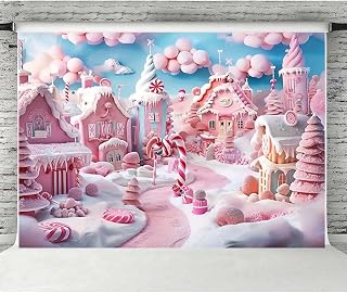 Candy Land Pink Snow Town Backdrop - Ice Cream & Candy Theme Decor for Photography, Winter, Merry Xmas & Baby Shower - 9x6 Feet