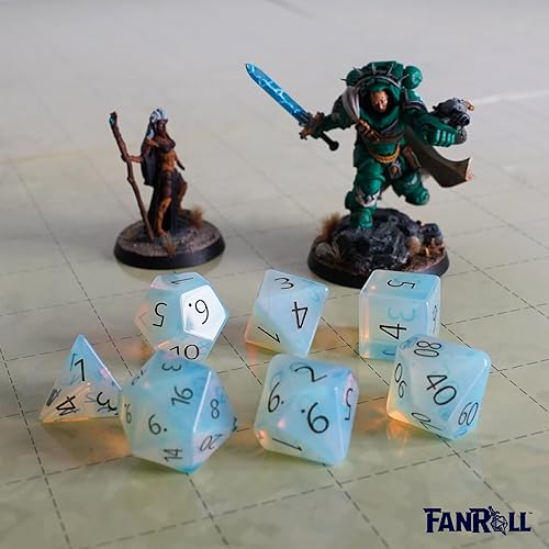 Miniatura 5 de FanRoll - Juego de dados DND de polietileno de piedra de 0.630 in opalita grabada, dados de juego de rol para Calabozos y Dragones