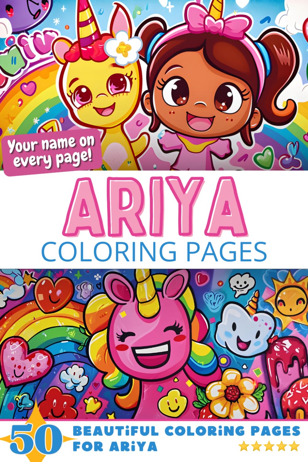 Ariya Coloring Pages: Wow-Effect! Your name on every page - Ariya coloring book - 6x9" - 50x Ariya coloring page - Fantastic Gift