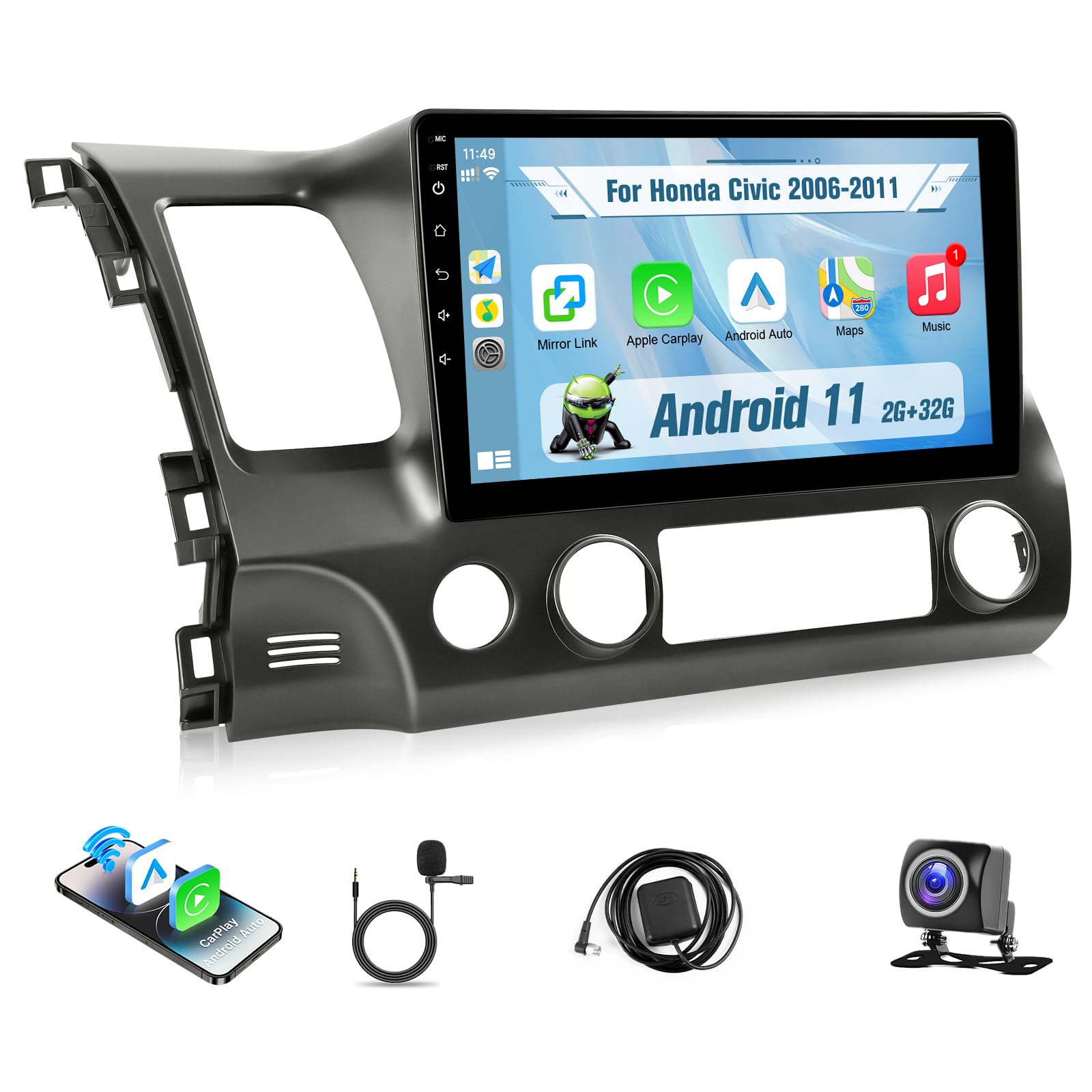 KuTaiTai Car Radio for Honda Civic 2006 2007 2008 2009 2010 2011 with Apple Carplay Android Auto 2+32GB 10.1" Touch Screen Stereo for Honda Civic with