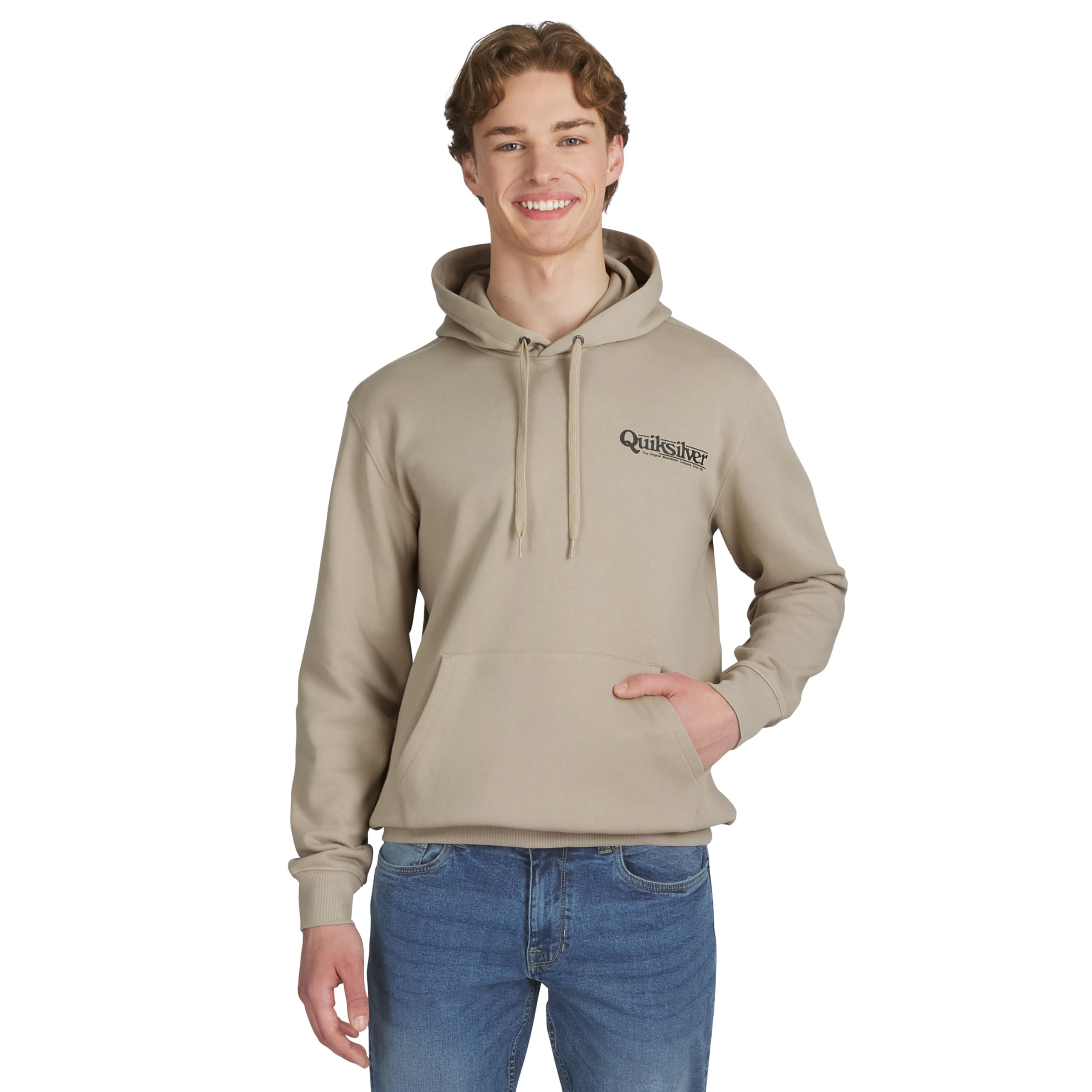 Quiksilver Men's Regular Fit Super Soft Fleece Midweight Pullover Hooded Sweatshirt (S-XXL), Plaza Taupe, XXL