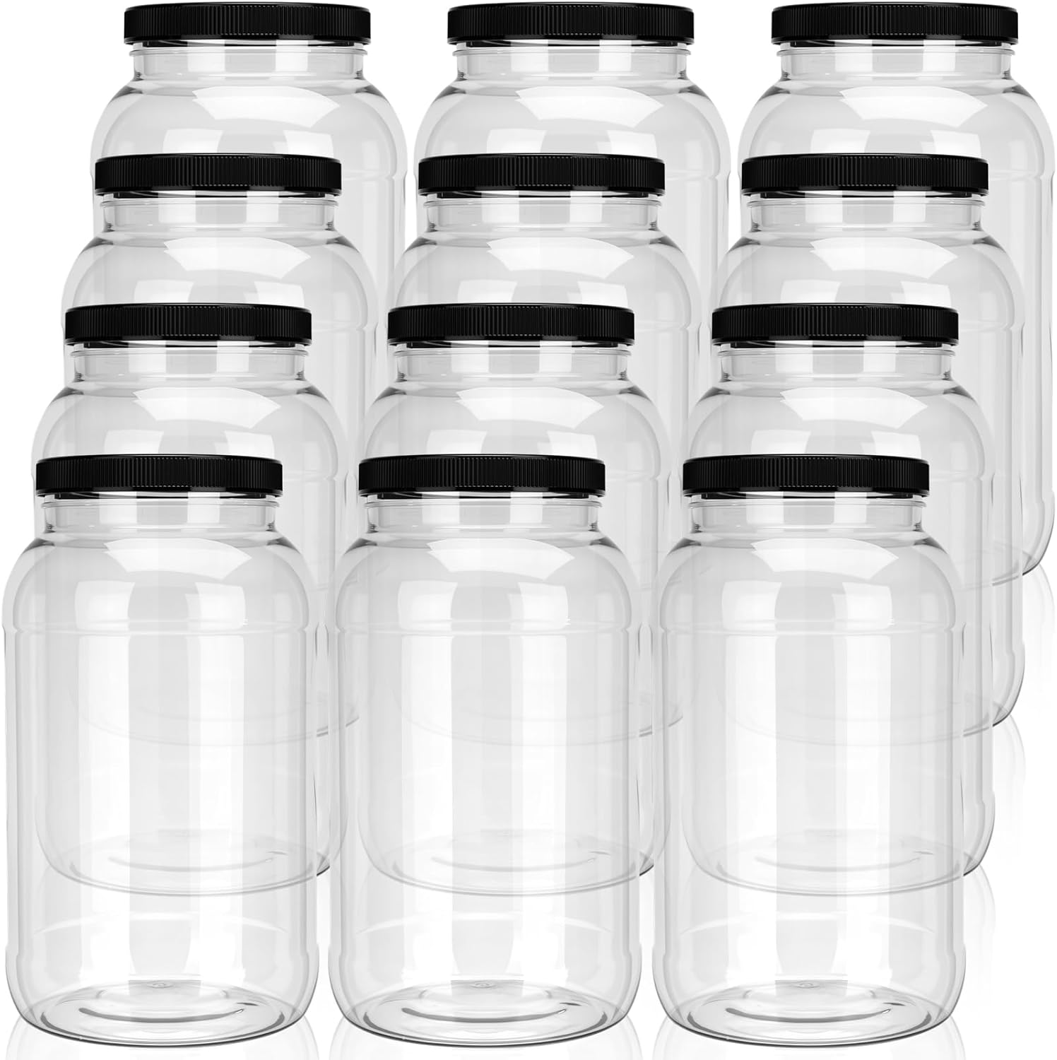 Dandat 12 Pcs Wide Mouth 1 Gallon Plastic Jars with Airtight Lid Large Mouth Storage Clear Containers Gallon Mason Jar for Kombucha and Sun Tea, Peanut Butter, Honey and Jam Food Storage