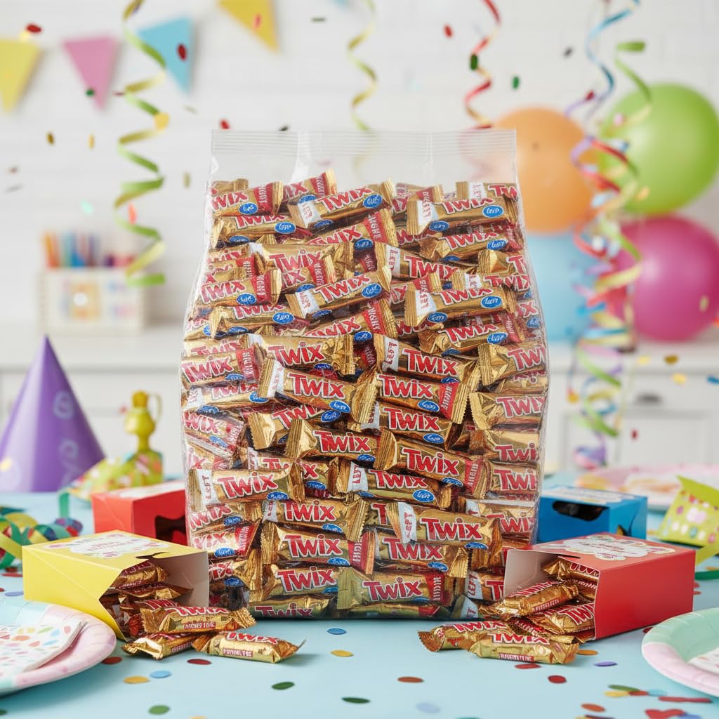 TwixCandy Bars Bulk Fun Size Candy - 50 Individually Wrapped Chocolate Candy Snack Size Bars - Caramel & Milk Chocolate Cookie Bars - Bulk Chocolate for Snacking, Sharing and Parties - Bulk Candy Pack - 2 Pounds