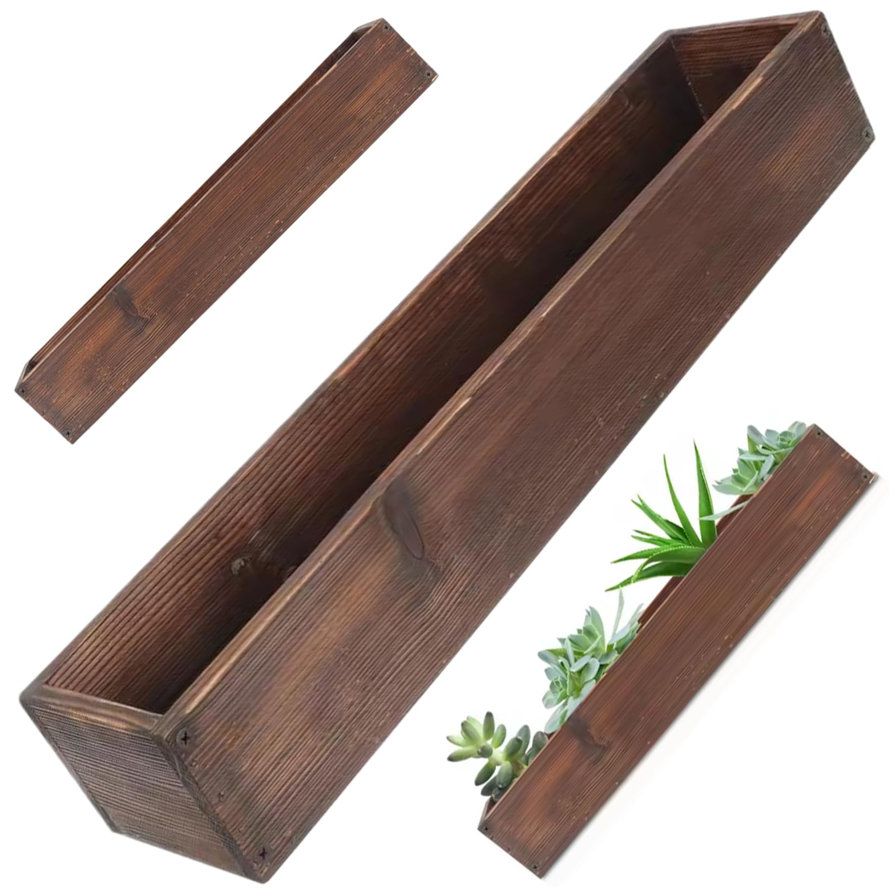 Hperu Wooden Box, 19.7x4x2.8inch Rustic Wood Planter Box Rectangular Succulent Flower Pot for Courtyard Farmhouse Patio Indoor Outdoor Home, Planter