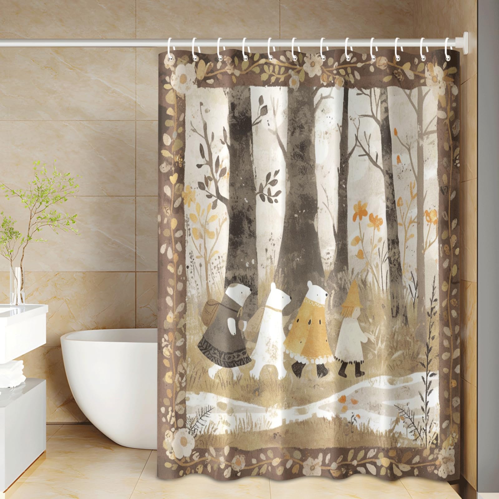 Tenda Doccia Albero Giallo Grigio Tenda Doccia Antimuffa Impermeabile Poliestere Lavabile con 12 Ganci Tende Finestra Bagno per Dormitorio Famiglia Hotel Decorazione(180x220cm)