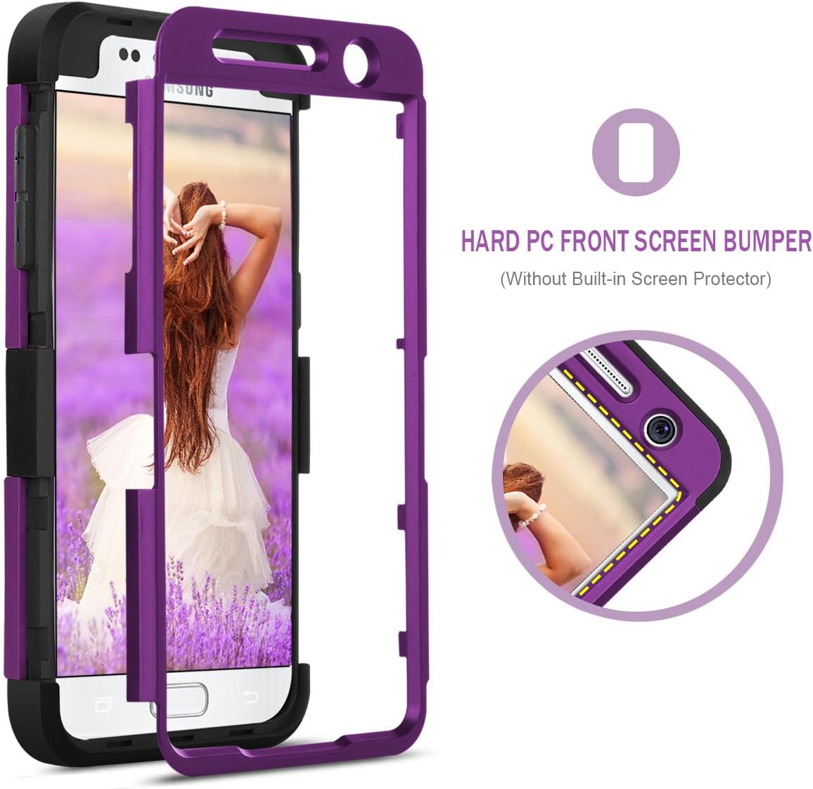 BENTOBEN Case for Galaxy S7, Heavy Duty Rugged Shockproof Drop Protection 3 in 1 Hybrid Hard PC Non-Slip Anti-Scratch Soft Rubber Bumper Protective Phone Cover Case for Samsung Galaxy S7, Purple/Black