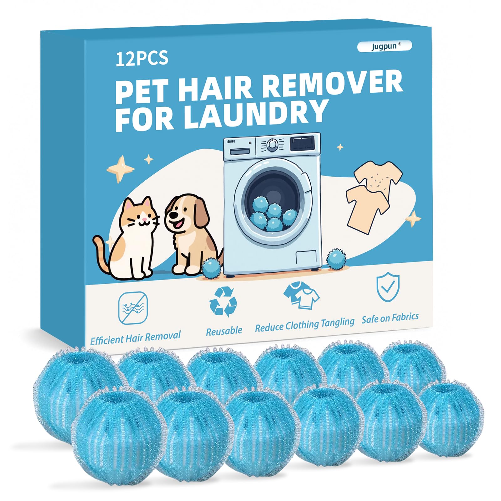 12 PCS Pet Hair Remover for Laundry Reusable Dog Cat Hair Remover for Laundry Laundry Pet Hair Catcher