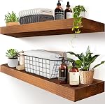 2 Pc Étagères flottantes en bois de pin naturel mur monté; Tablette Flottante Murale; étagères murales pour salon, salle de bains, cuisine et bibliothèque de chambre (naturel, 24)
