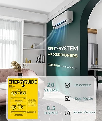 Miniatura 2 de Mini Split AC y sistema de calefacción, aire acondicionado de pared de 12,000 BTU 20 SEER2 115V y bomba de calentador de 1 tonelada con inversor, CA