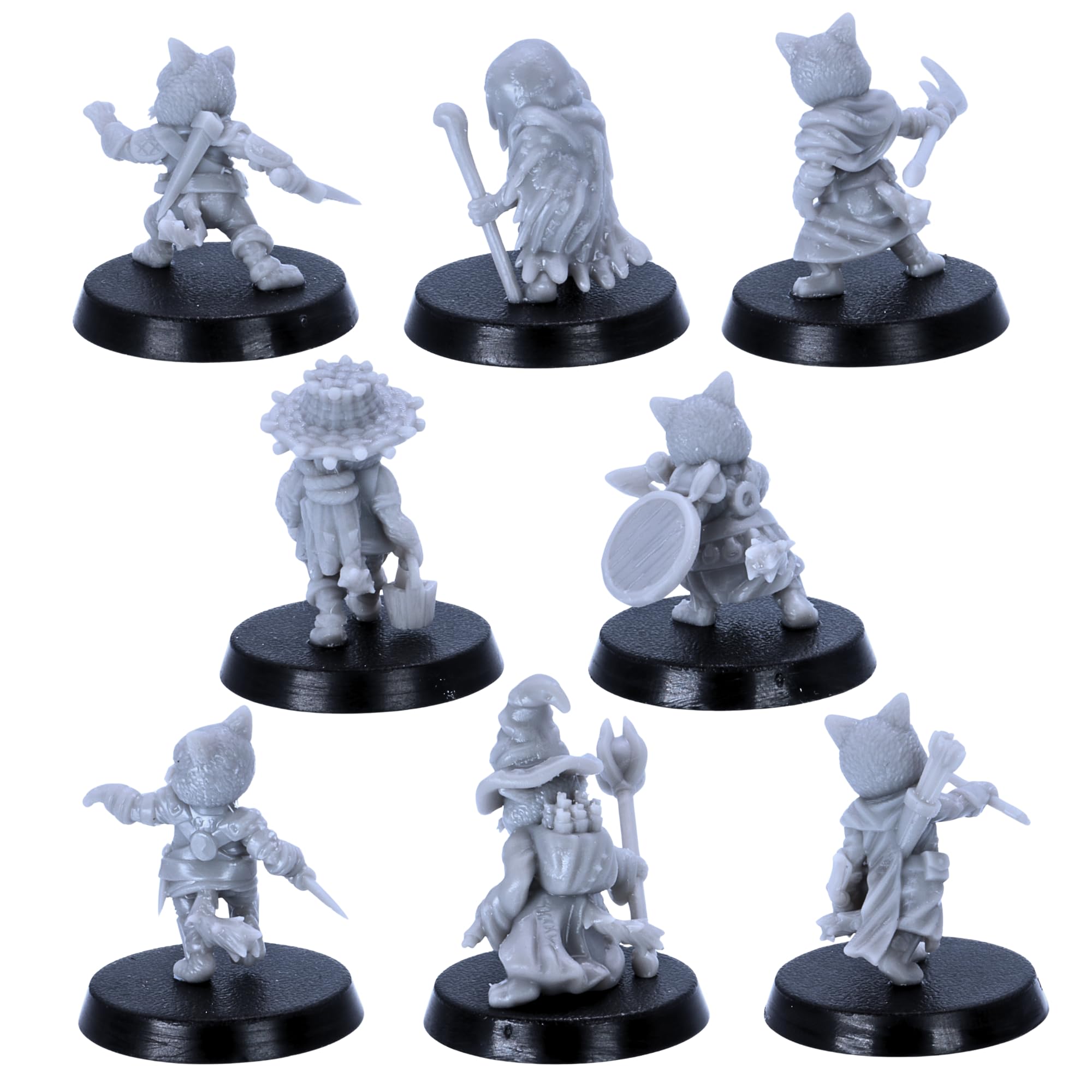 Forged Terrain Cat Folk Miniatures Set - 8 Cat Miniatures for Tabletop RPGs, Grey, 28mm Scale - Image 2