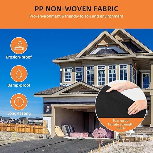 Miniatura 9 de Tela geotextil de 3 pies x 300 pies, polipropileno de 6 onzas, resistencia a la tracción 350N, capacidad de carga 440N para estabilización de