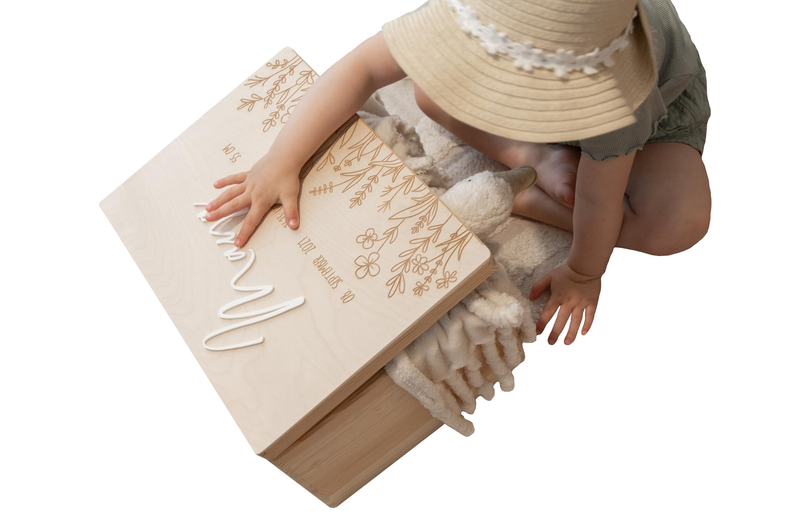 vonMia Erinnerungsbox Baby/Erinnerungskiste zur Geburt mit Blumenwiese – GRÖSSE M