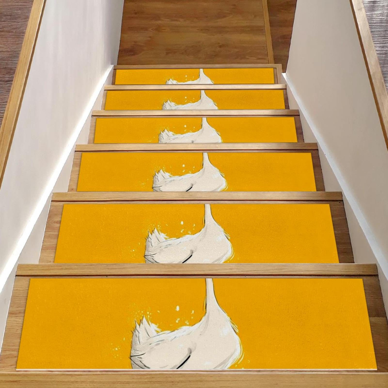 CHENZZZZ Stair Treads Non Slip Stair Runners for Wooden Steps Indoor, 15PCS 8"x30" Cartoon Duck, Yellow White Carpet Treads for Wood Stairs Staircase Step Treads for Kids & Dogs, Stair Covers