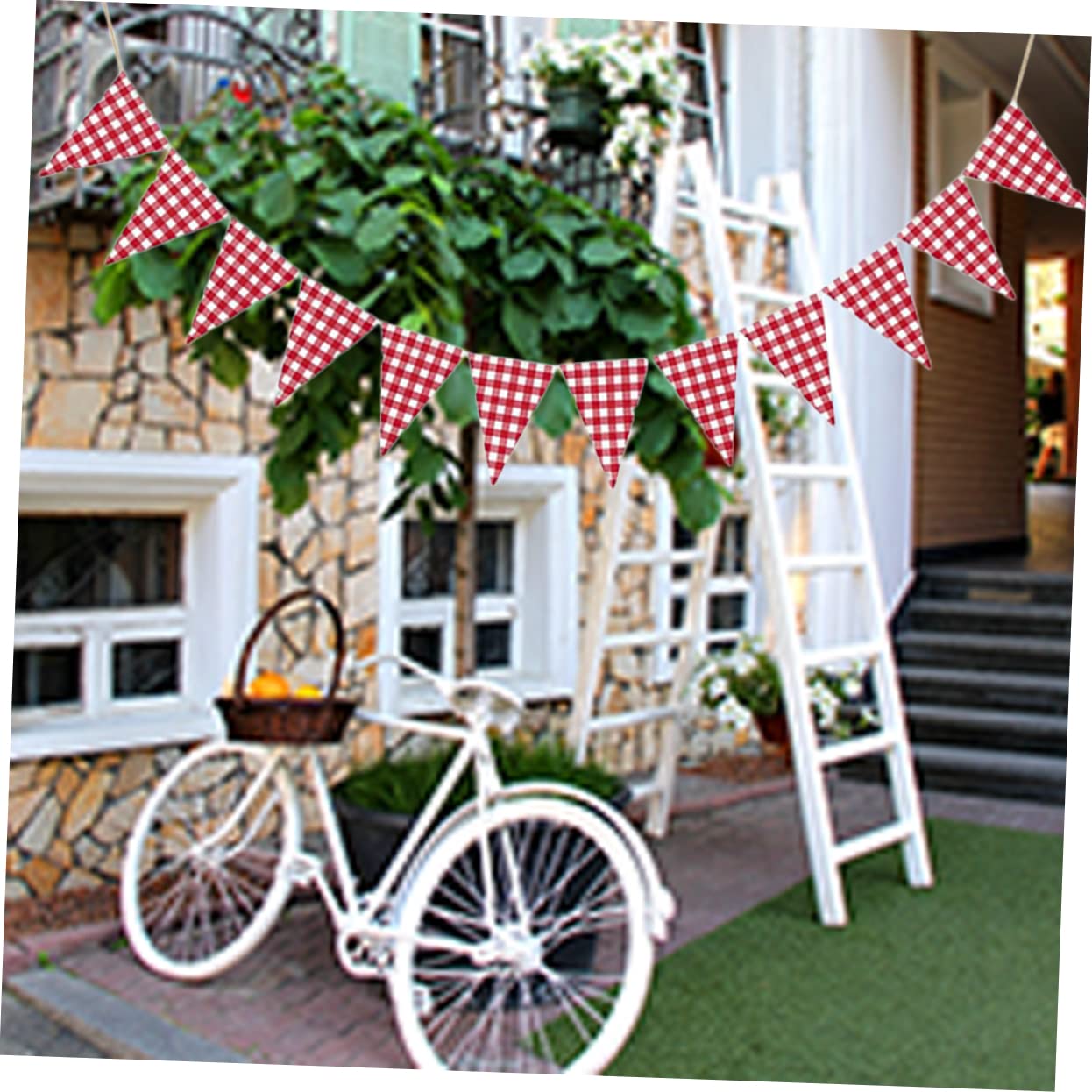 PRETYZOOM 3 Piezas banderín de tela decoración de boda tirar de la de banderín en pancarta a cuadros de la enrejado el anuncio accesorios