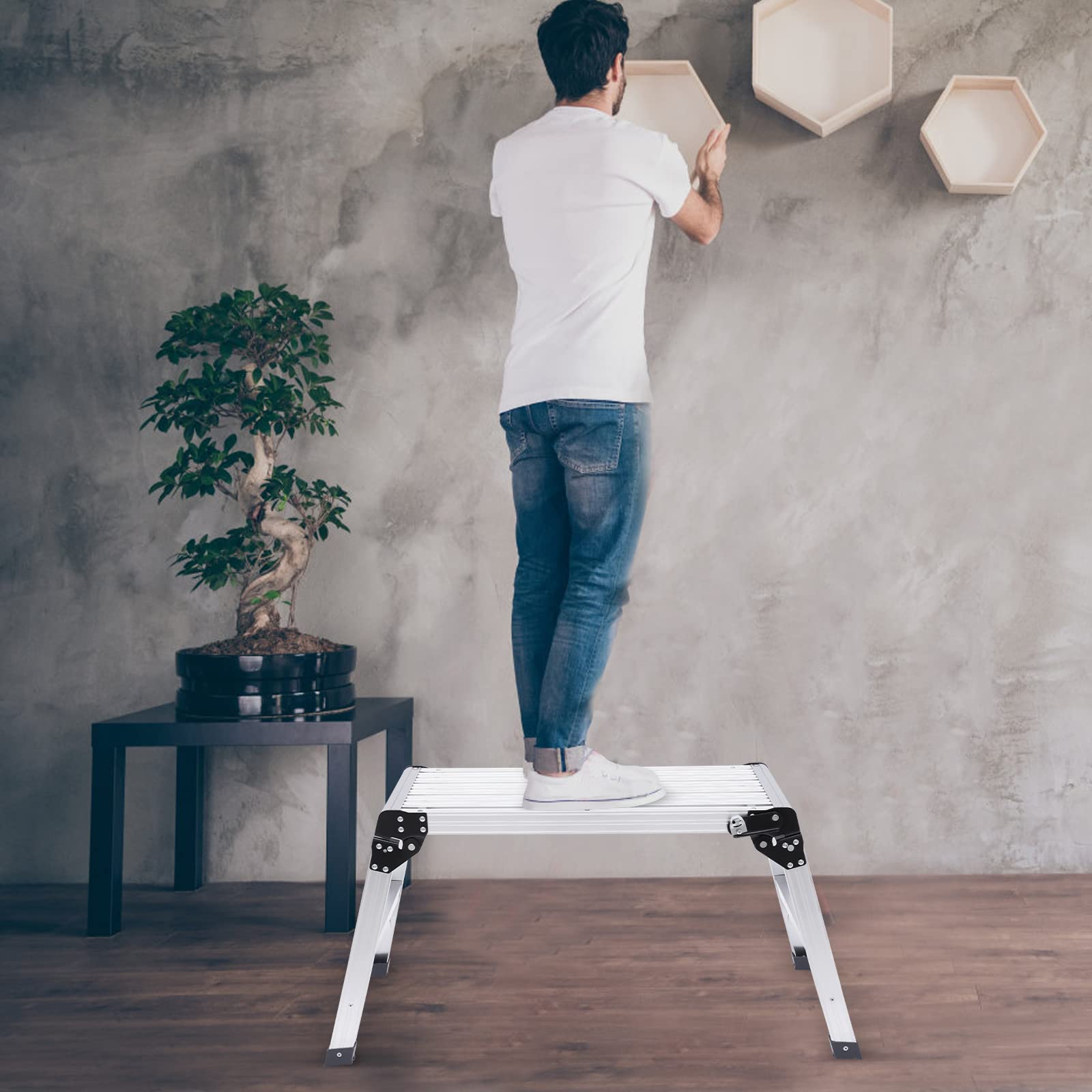 Échelle en aluminium - Plateforme de travail pliable - Échelle antidérapante pour la maison et le jardin - Capacité de charge de 150 kg