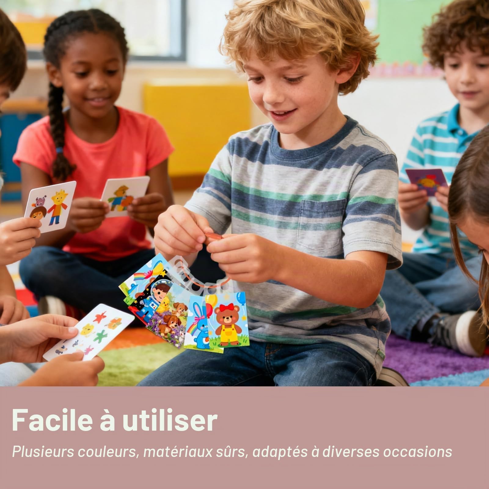 Porte-Cartes avec 100 Languettes Autocollantes et 10 Anneaux Métalliques, Compatible avec Porte-Cartes de Chariot Yoto, Organisateur de Voyage pour Enfants, Compatible avec Accessoires Yoto