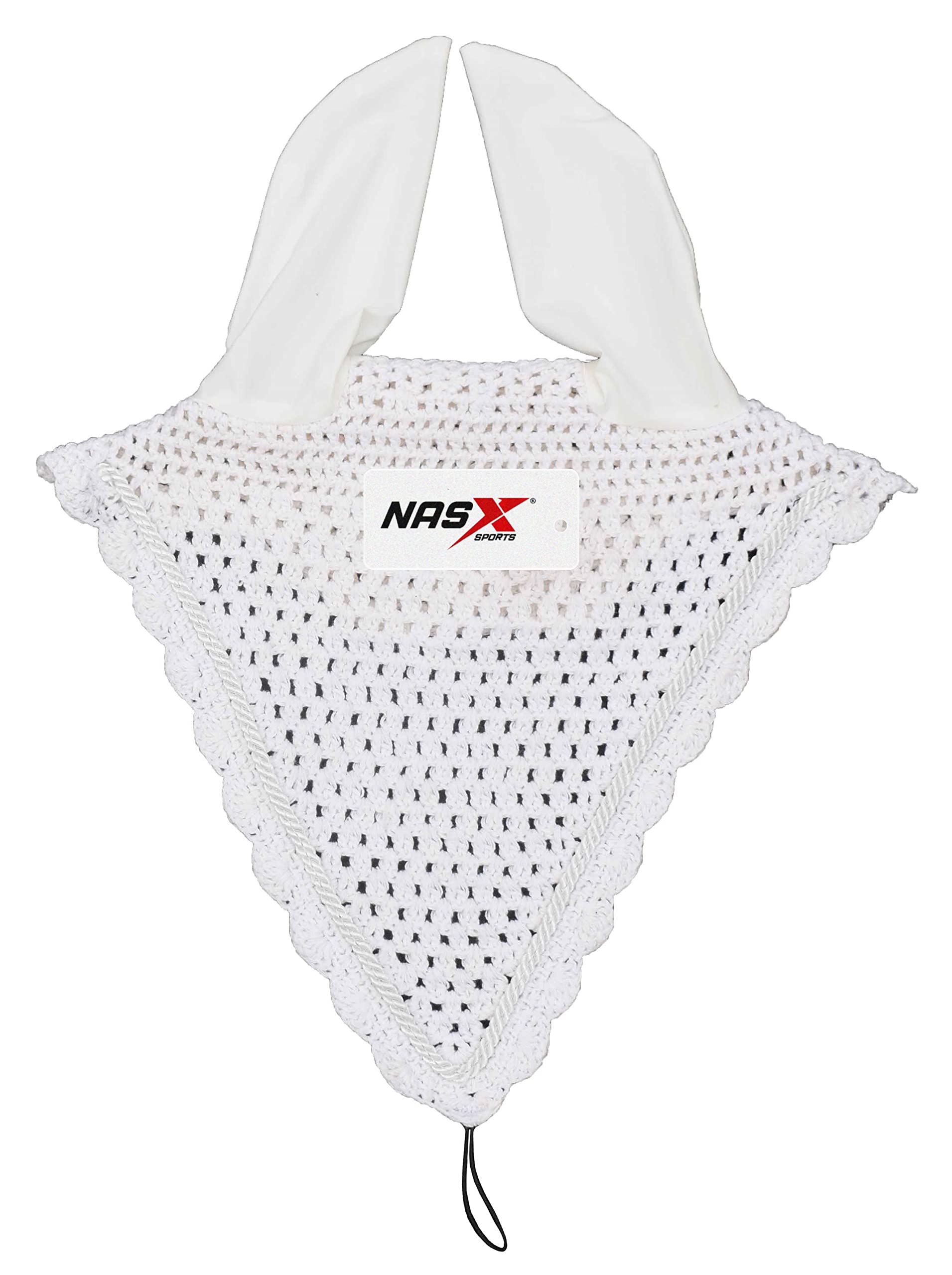Horse Long Tie Down Fly Hood Fly Veil Ear Bonnet Flyveil Net Handmade Crochet (Full, White)