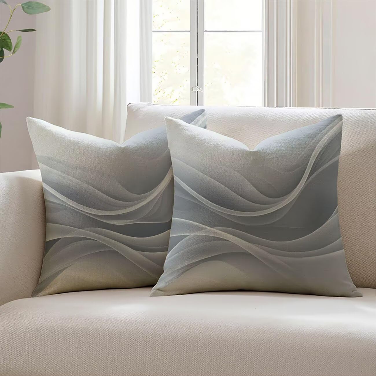 Housses de coussin extérieur imperméable gris 22x22inch lin déperlant salon de jardin