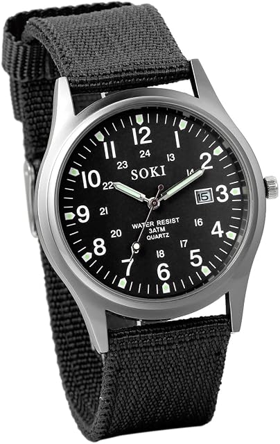 JewelryWe Men's Military Watch Classic Nylon Strap Field Watch Quartz Wristwatches
