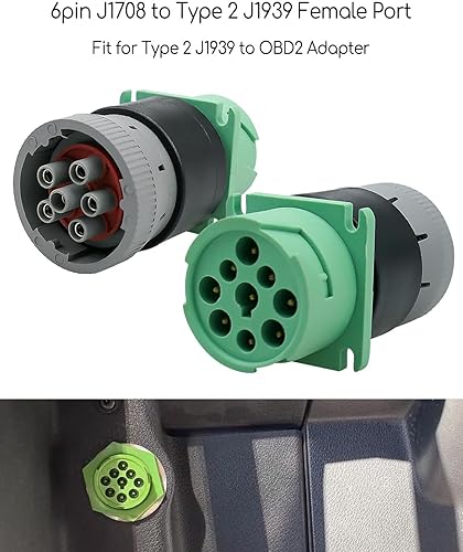 Miniatura 4 de Enchufe de diagnóstico 9pin J1939 tipo 2 a 6pin J1708 motocicleta cableado adaptador hembra, verde