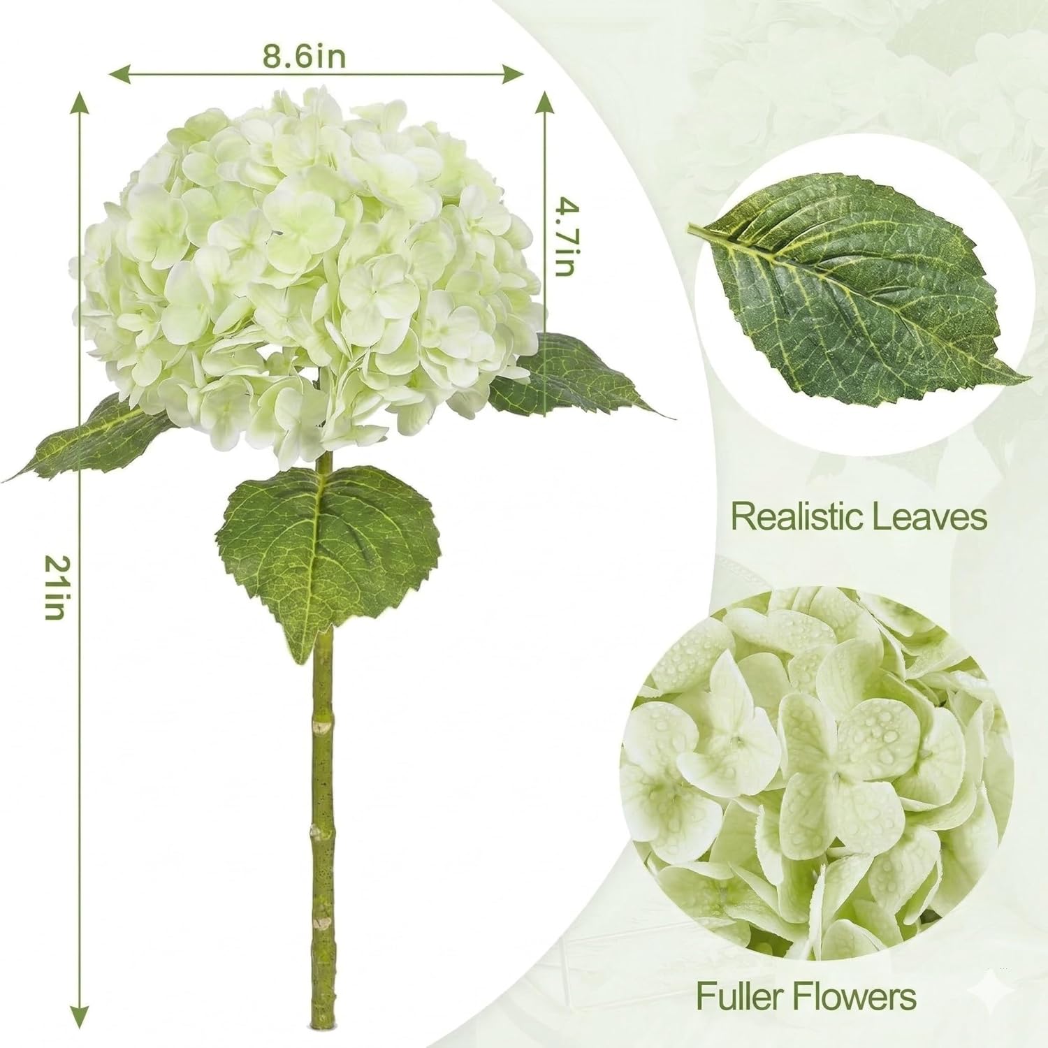 4Pcs Hydrangea Artificial Flowers Realistic Latex Texture for Spring Decoration Home Party Wedding Living Room Decoration 21''Light Green
