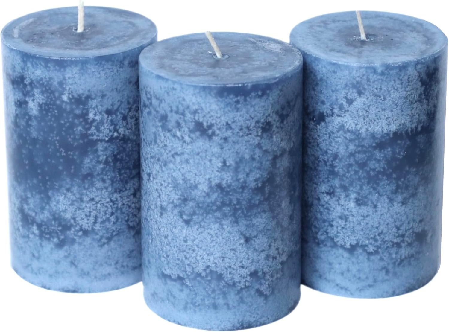 Modern Candle Design Set of 3 Unscented Mottled Pillar Candles 3 x 4.5 (Navy)