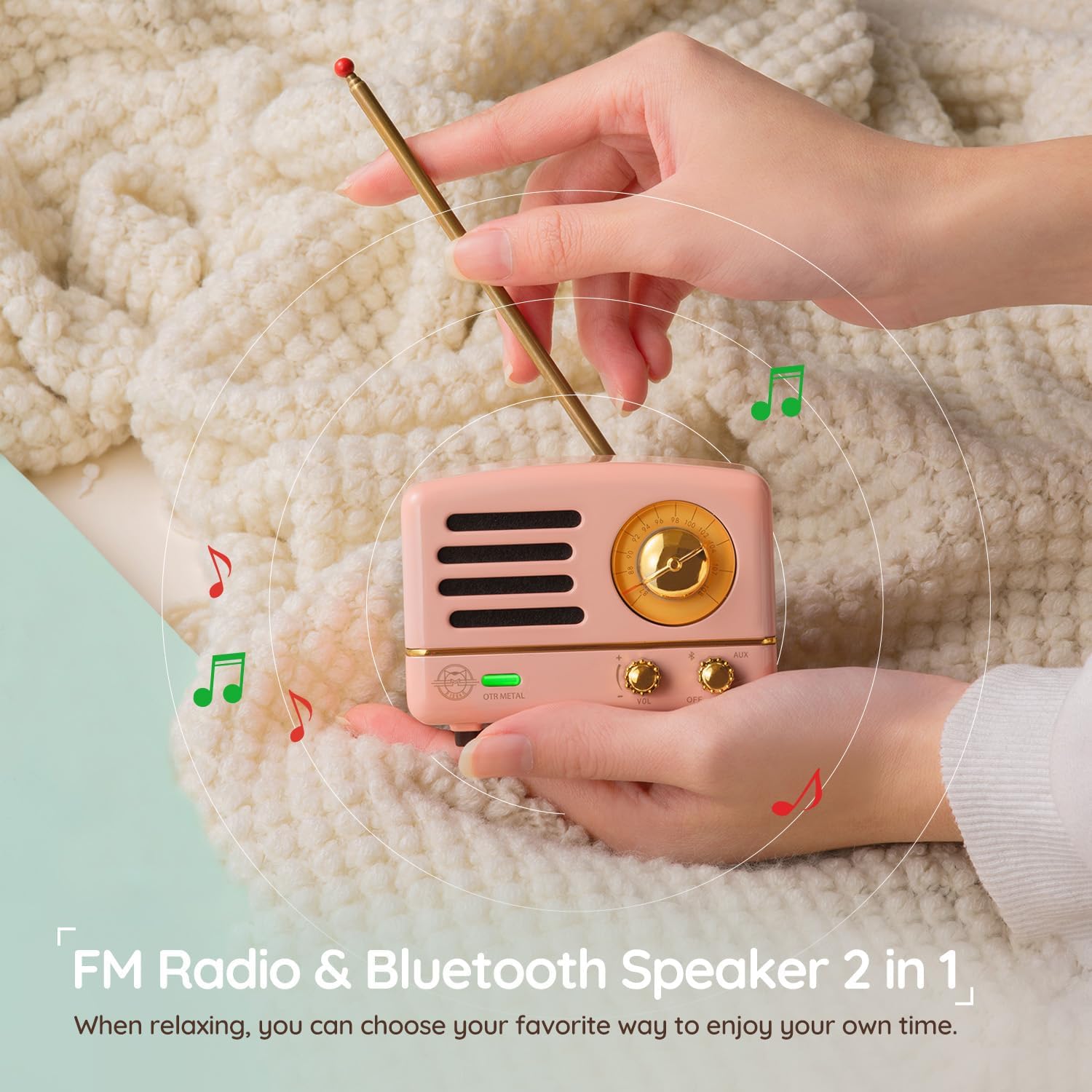 Muzen Portable Bluetooth Speaker, OTR Metal Retro Small Wireless Speaker, FM Radio with Antenna AUX, 10h+ Long Playtime, High Fidelity Stereo Audio with Suitcase, Room Office Decor, Festival Gift - Image 5