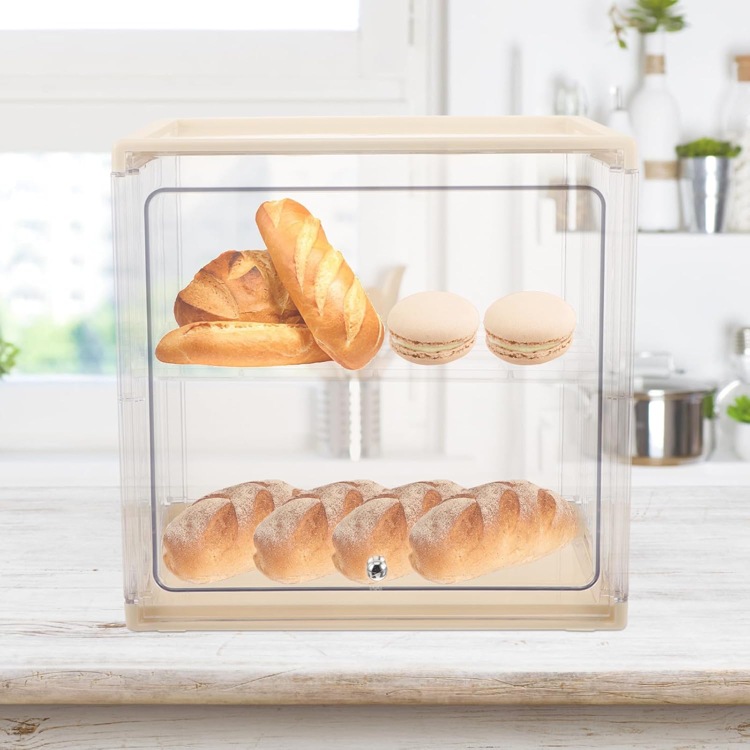 SECFOU Bread Storage Bin Double-layer Plastic Bread Box with Lid Kitchen Countertop Organizer and Snack Storage