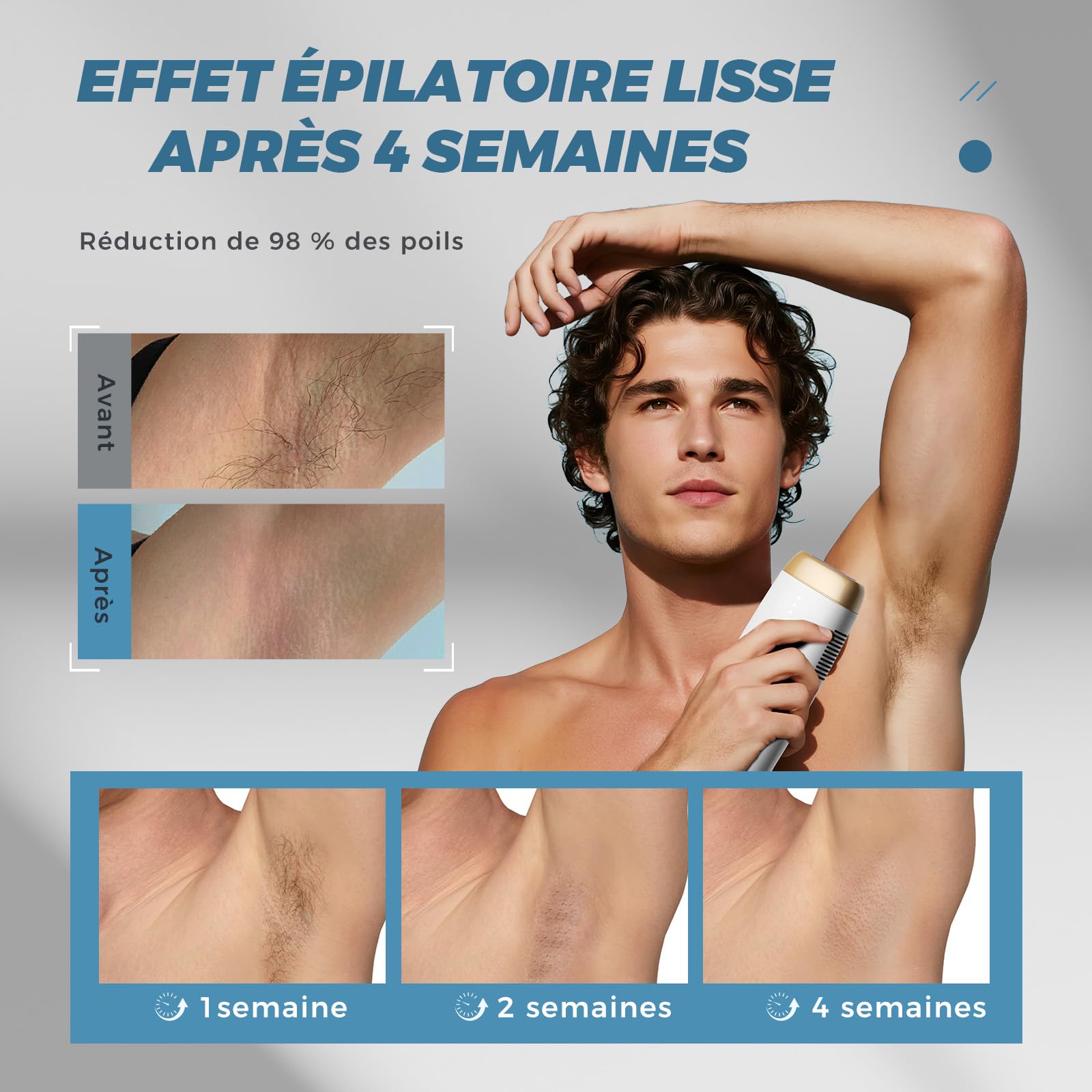 Smad Épilateur Lumière Pulsée, Épilateur IPL pour les Femmes et Hommes, Épilation Laser à Refroidissement Saphir, avec Lunettes de Protection, Rasoir et Adaptateurs