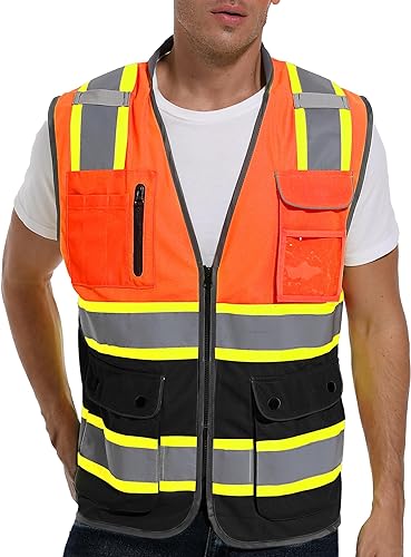ArcRidge Chaleco de seguridad reflectante para hombres y mujeres, chaleco de construcción de alta visibilidad clase 2, tiras reflectantes de doble