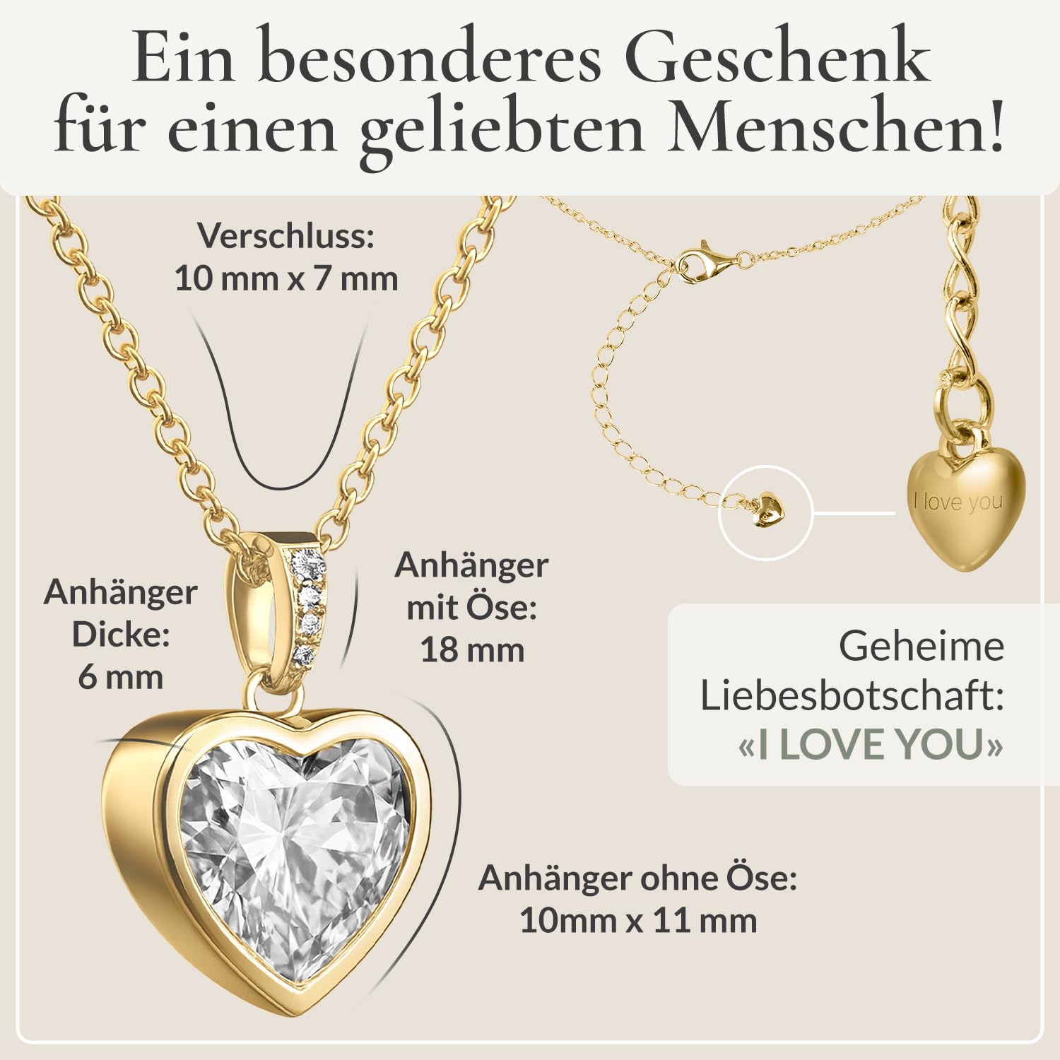 Hannah's Treasures Halskette Damen Silber 925 mit Herzanhänger [auch in Gold erhältlich] Silber Rhodiniert | Silberkette Damen 925 mit Anhänger | Necklace