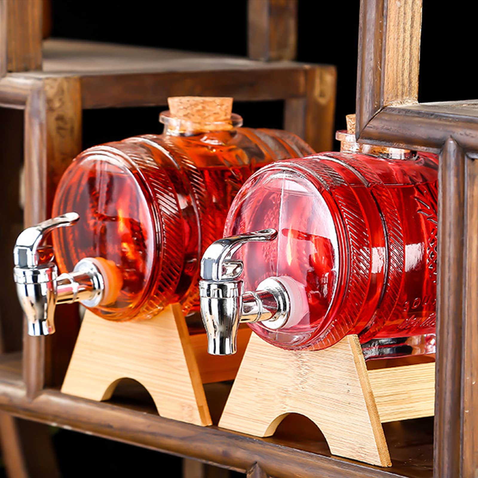 Carafe à Whisky avec Support en Bois 1000ML,Whisky Tonneau en Verre Premium avec Robinet,Distributeur de Tonneaux pour Scotch,Vodka,Rhum et Boisson d'alcool,Cadeau pour Petit Ami Mari Père