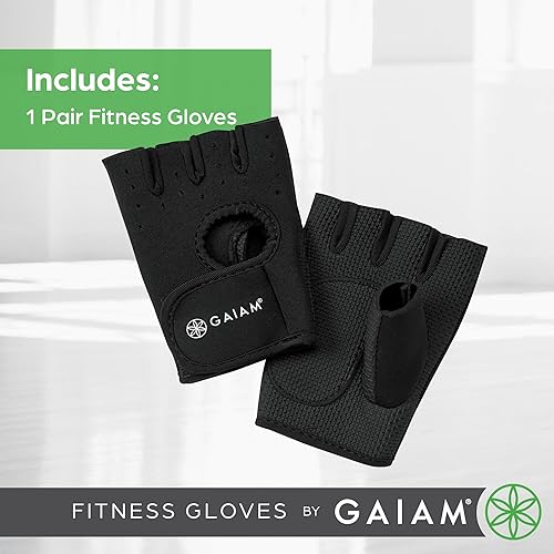 Miniatura 4 de Gaiam Guantes de fitness sin dedos para entrenamiento con pesas (negronegro), palma acolchada, malla transpirable, ajuste de velcro ajustable y
