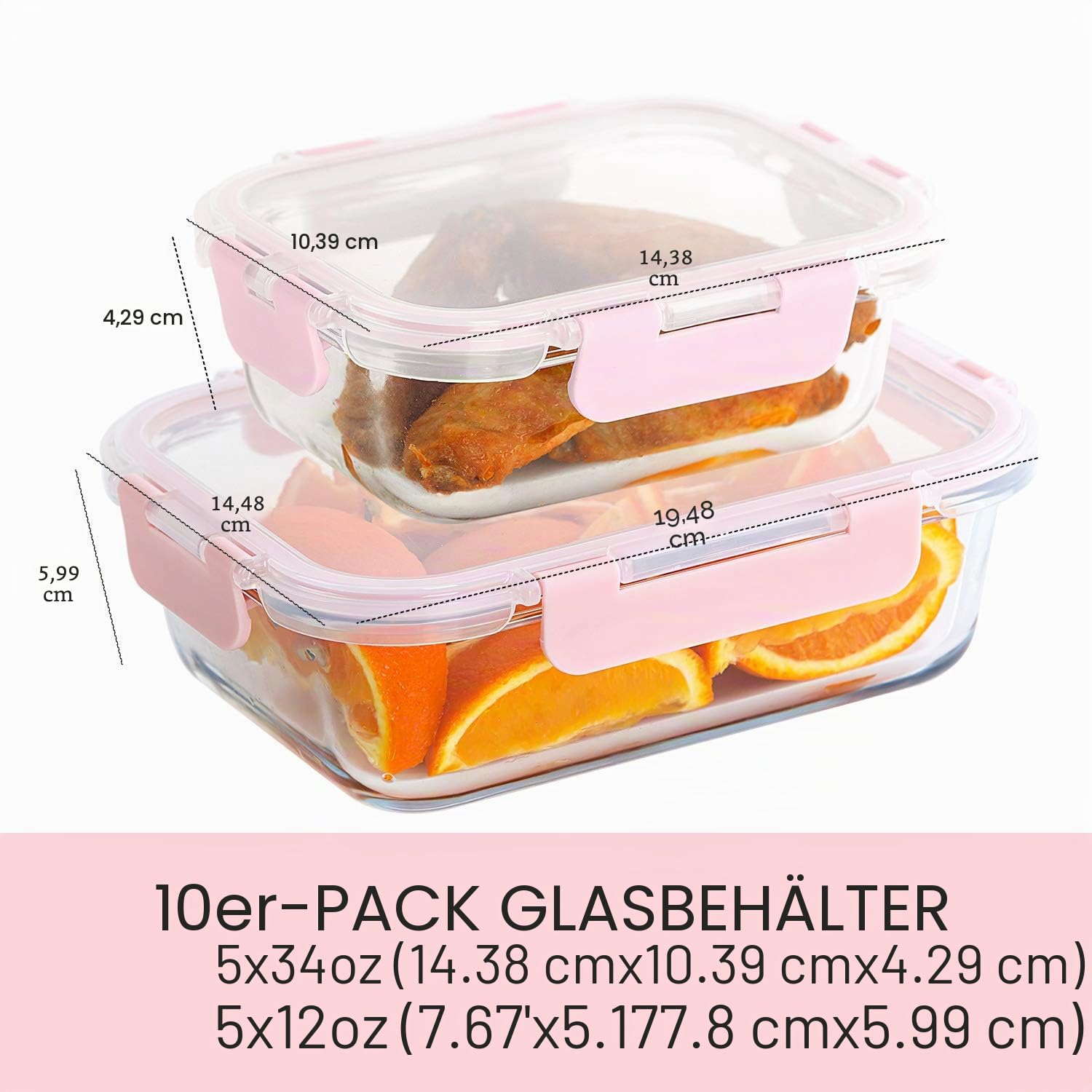 [10 Stück] Glas-Mahlzeiten-Vorbereitungsbehälter, Frischhaltedosen mit Deckel, luftdicht, Glas-Lunchboxen, mikrowellen-, ofen-, gefrier- und spülmaschinenfest
