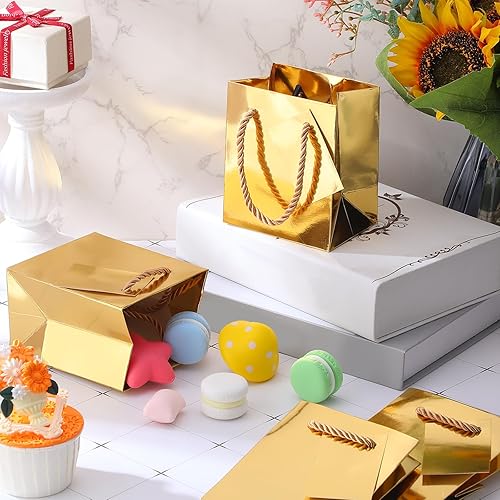 Miniatura 6 de Sherr Paquete de 100 mini bolsas de regalo a granel, 4 bolsas de papel de 2.75 x 4.5 pulgadas con etiquetas, cajas de regalo de papel extra pequeñas