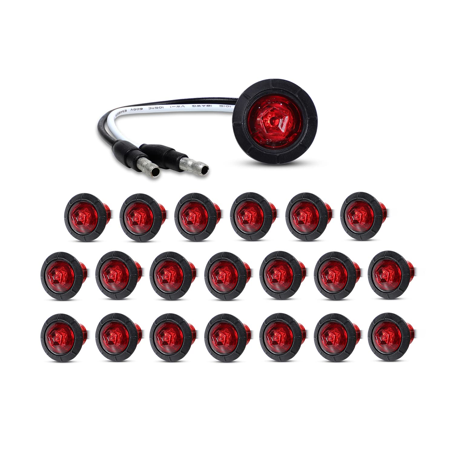 MADCATZ Meerkatt (Pack of 20) Special Generation 3/4 inch Miniature Round Red LED 2-wire Design Side Marker Lights Front Rear w/Grommets Trailer Truck Bus 12V DC XT-DC