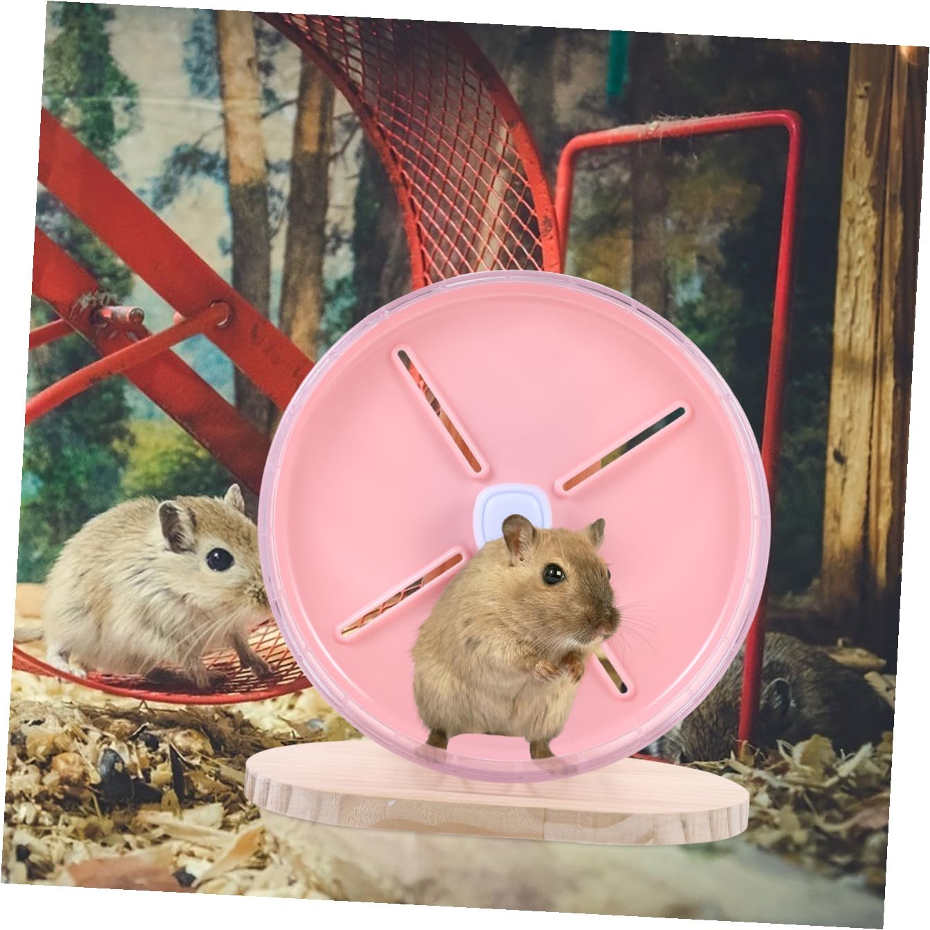 Rueda Silenciosa para Hámster de 20cm Soporte Rosa | Abs y Madera, 1 Juego, Base Estable y Tamaño Compacto, para Hamster y Ardilla