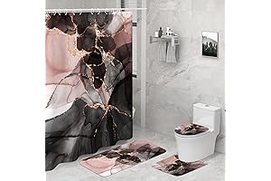 Seorsok Marble Dream 4-Piece Bathroom Shower Curtain Sets with Rugs