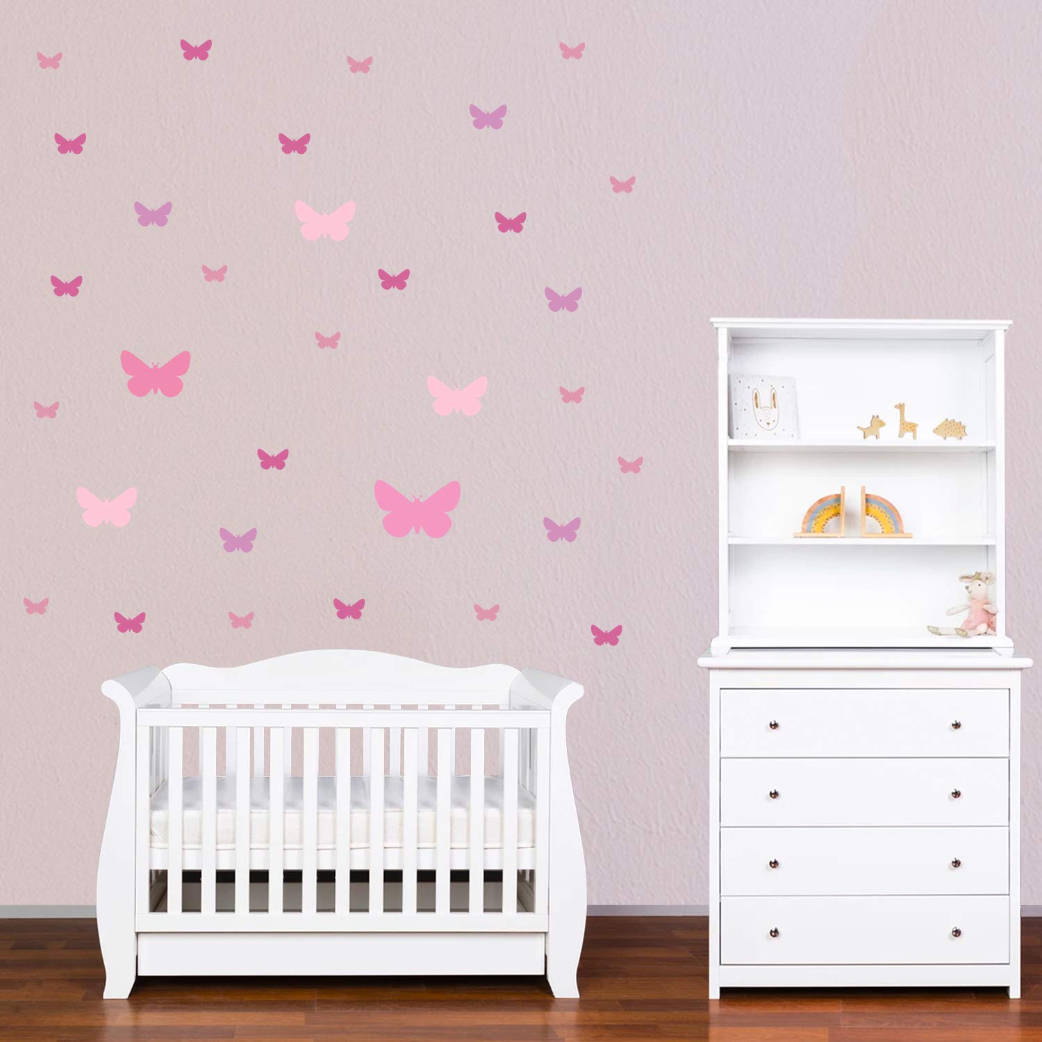 PREMYO Set 32 Adesivi Murali Farfalla - Wall Stickers Muro Cameretta - Decorazione Parete Camera da Letto Rosa