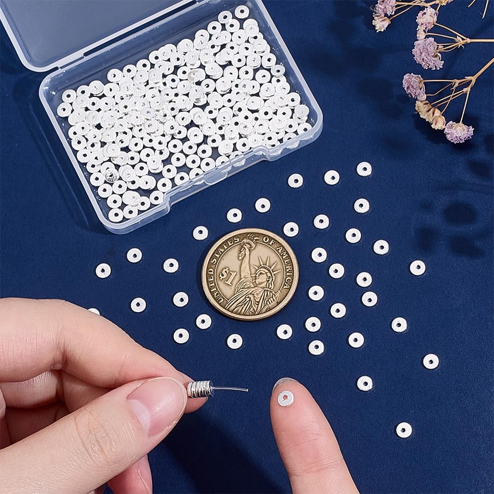 PH PandaHall 300pcs Silver Plated Disc Spacer Beads 4mm Flat Round Spacer Bead Brass Bread Heishi Beads Long-Lasting Jewelry Metal Spacers for DIY Bracelet Necklace Earring Jewelry Beading Making - Image 3