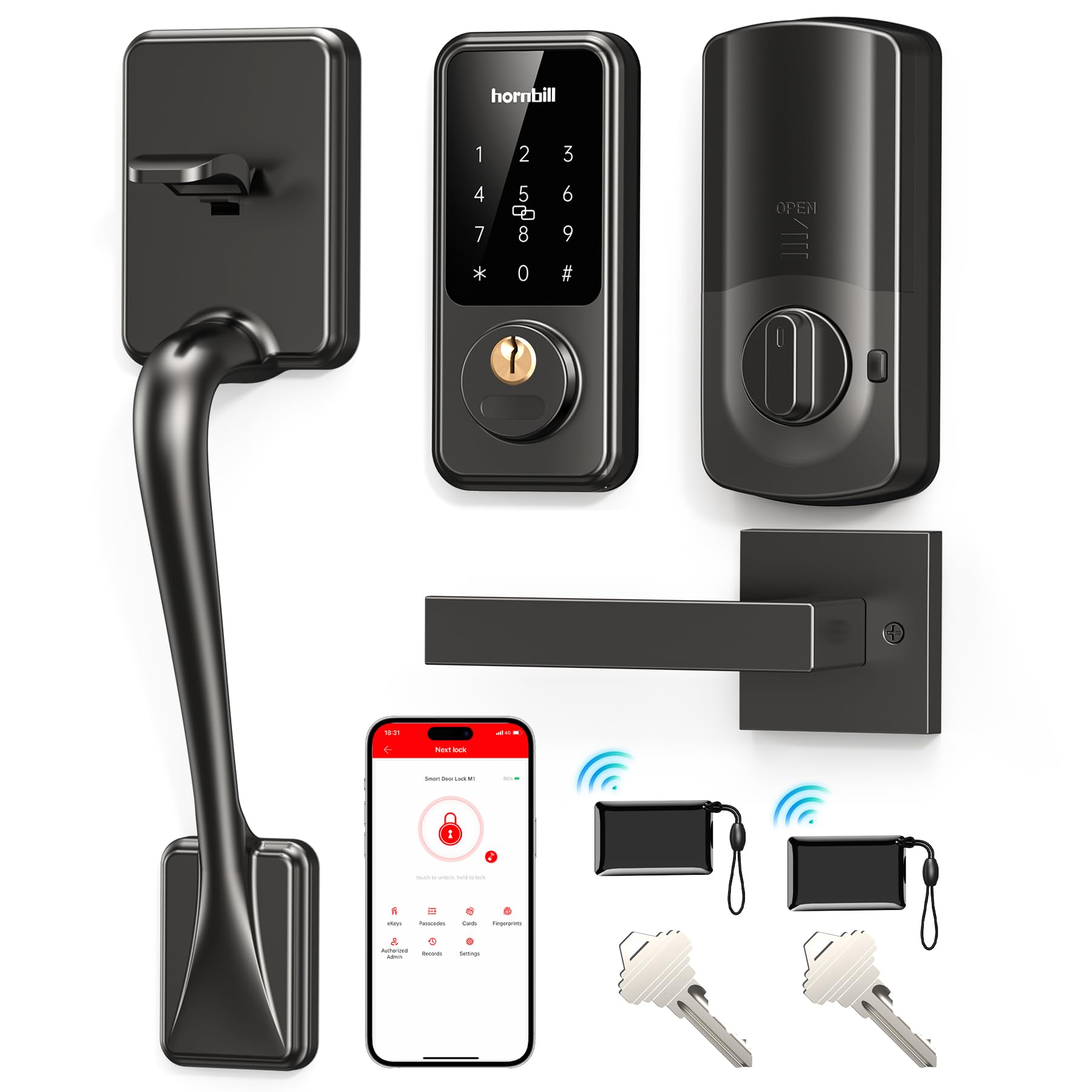 Smart Front Door Lock Set: Hornbill Keyless Entry Door Lock