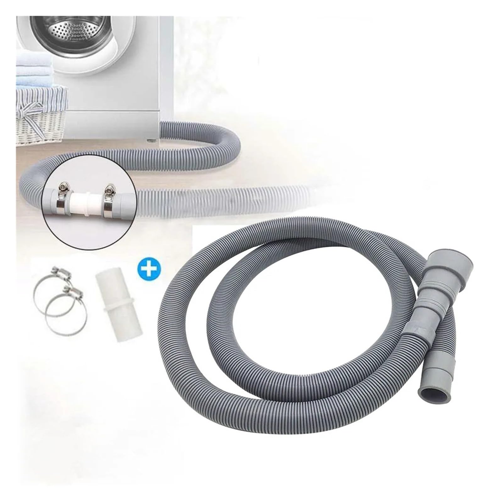 Set Tubo Di Prolunga Da 70/150/200 Cm Con Morsetti, Compatibile Con Lavatrice, Lavastoviglie(200CM)