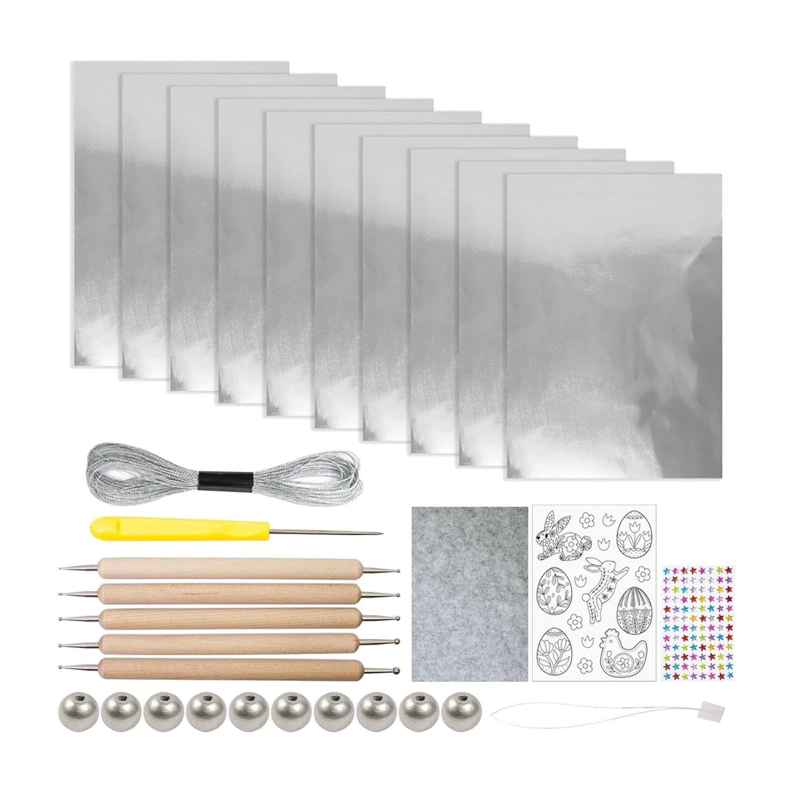 Foglio di Alluminio Foglio Metallico Spesso Kit Decorazioni Embossed Fai Goffrata Progetto Manuale Adatto per Attività Creative Educazione, Argento