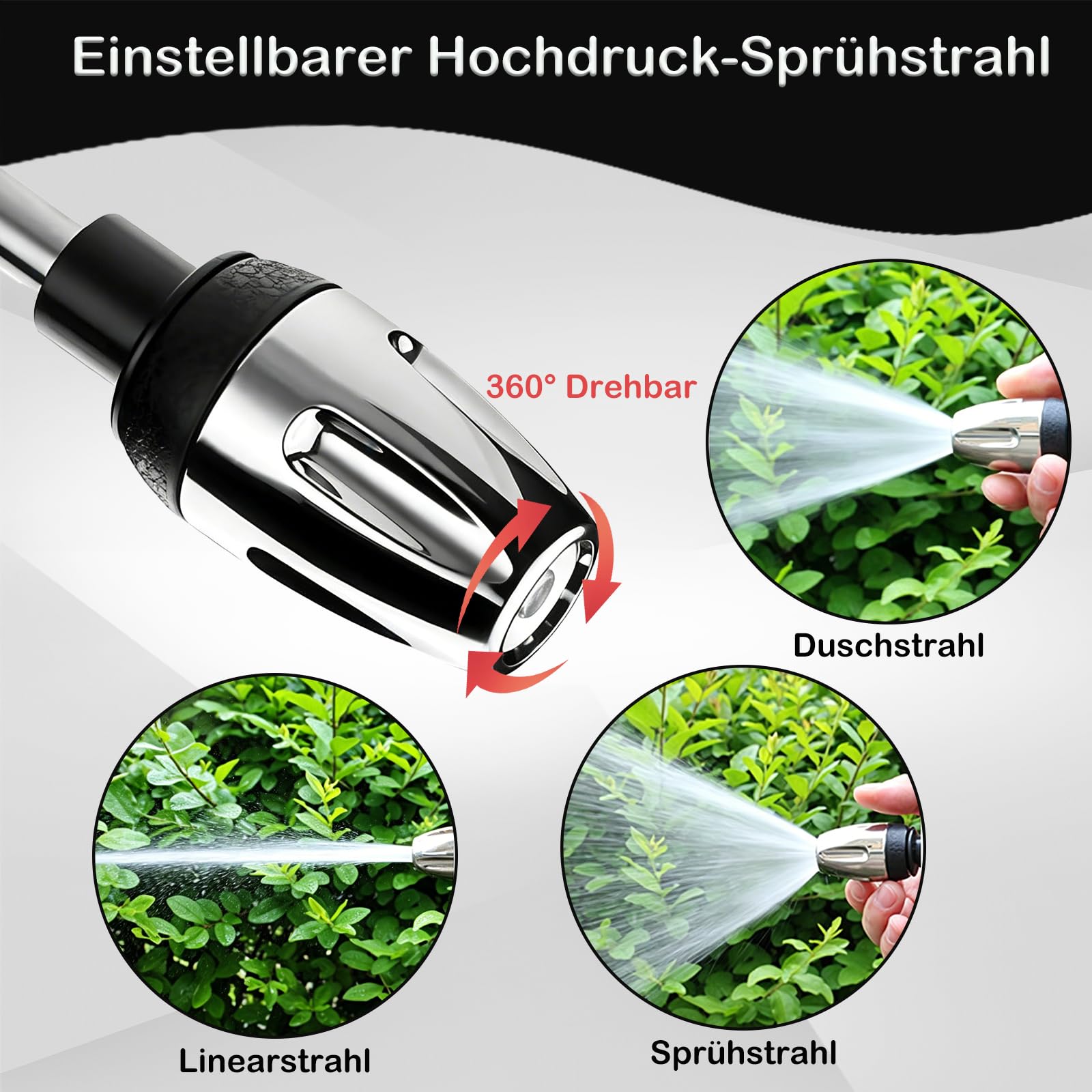 Power Jet Hochdruckpistole, Gartenbrause 360° Drehbare Düse, Hochdruckpistole für Gartenschlauch, Hochdruckdüse für Autowäsche, Terrasse