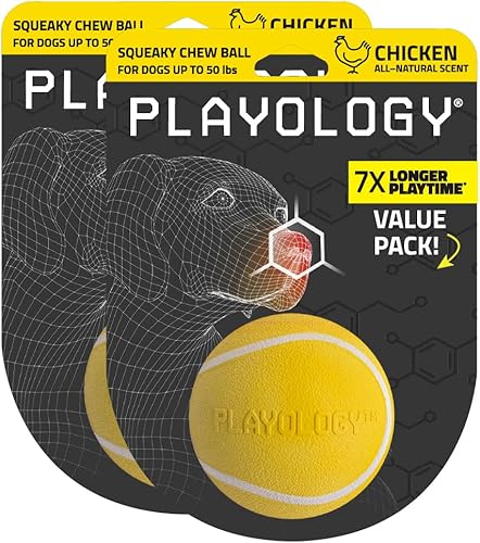 Playology Juguete para perros Squeaky Chew Ball para perros, paquete económico de 2 unidades para perros medianos y grandes (10 libras en adelante),