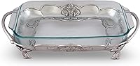 Vista 3 de Arthur Court Soporte para platos de cazuela de vidrio Pyrex de metal, diseño de flor de lis, fundido en arena en aluminio con calidad artesanal